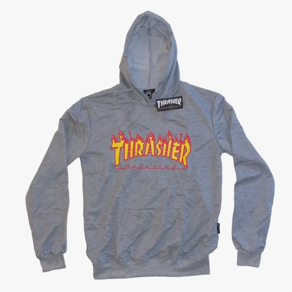 NEW w/Tags Thrasher Skateboarding Magazine Flames Gray Lightweight Hoodie Medium